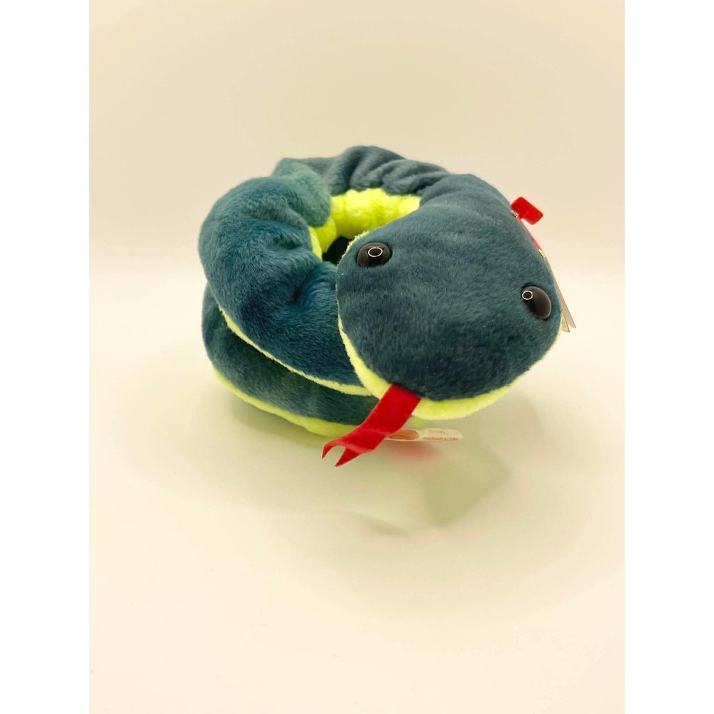 Ty Beanie Babies Hissy the Snake‎ 1997 Vintage Teal Neon Yellow Plush Toy 4185